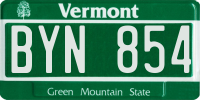 VT license plate BYN854