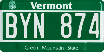 VT license plate BYN874