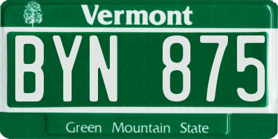 VT license plate BYN875
