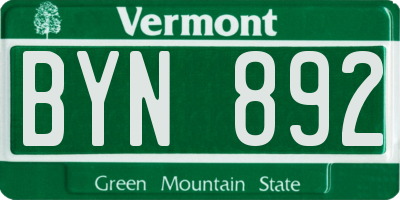 VT license plate BYN892