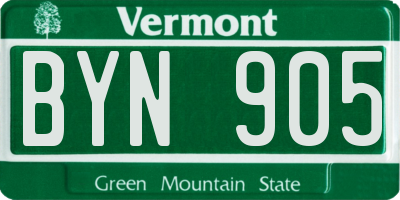 VT license plate BYN905