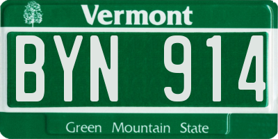 VT license plate BYN914