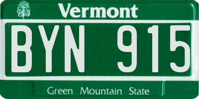 VT license plate BYN915