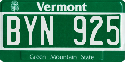 VT license plate BYN925