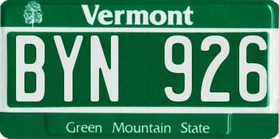 VT license plate BYN926