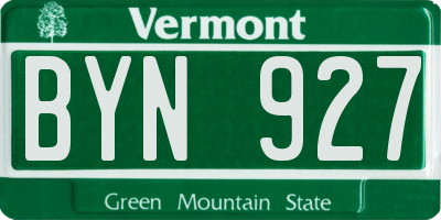 VT license plate BYN927