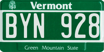 VT license plate BYN928