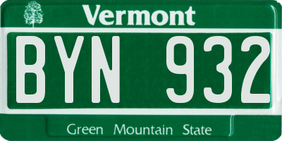 VT license plate BYN932