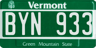 VT license plate BYN933