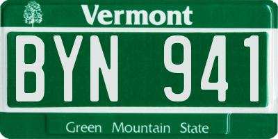 VT license plate BYN941