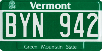 VT license plate BYN942
