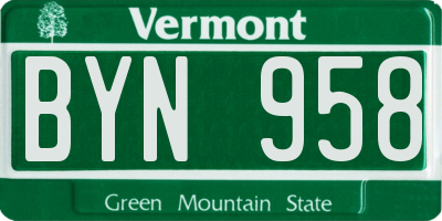 VT license plate BYN958