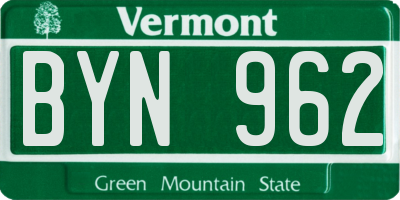 VT license plate BYN962