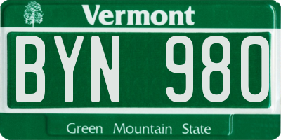 VT license plate BYN980