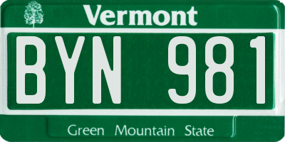 VT license plate BYN981