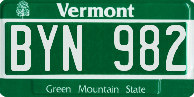 VT license plate BYN982