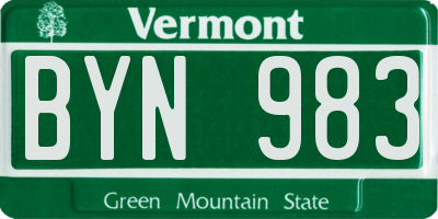 VT license plate BYN983