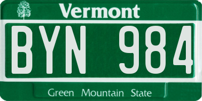 VT license plate BYN984