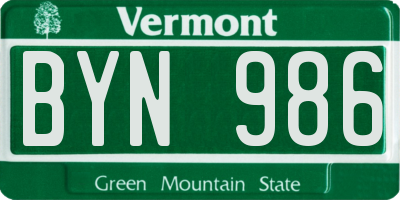VT license plate BYN986
