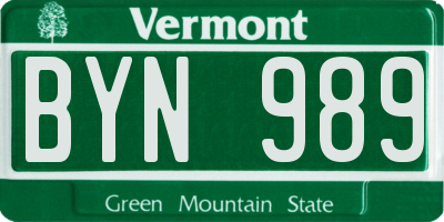VT license plate BYN989