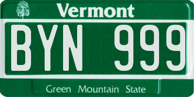 VT license plate BYN999