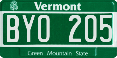 VT license plate BYO205