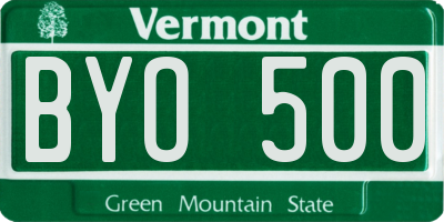 VT license plate BYO500