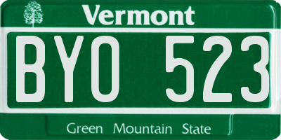 VT license plate BYO523
