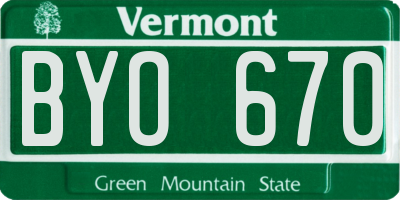 VT license plate BYO670
