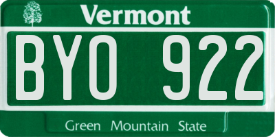 VT license plate BYO922