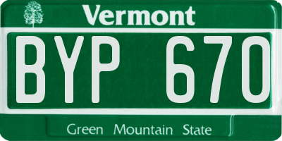 VT license plate BYP670