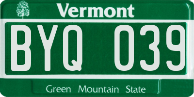 VT license plate BYQ039