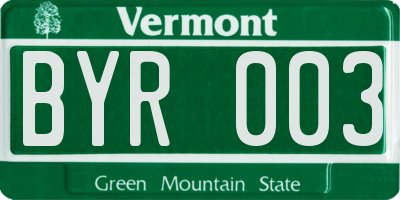 VT license plate BYR003