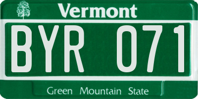 VT license plate BYR071