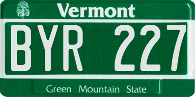 VT license plate BYR227