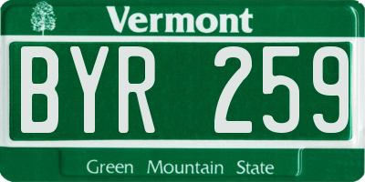 VT license plate BYR259