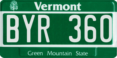 VT license plate BYR360