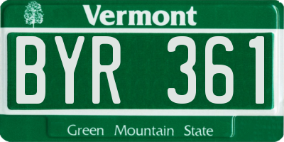 VT license plate BYR361