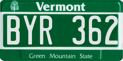 VT license plate BYR362