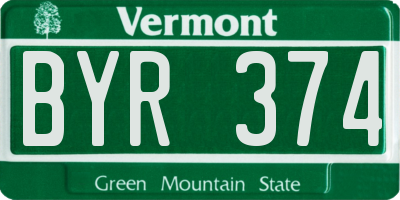 VT license plate BYR374