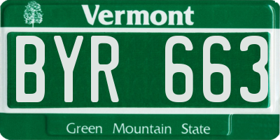 VT license plate BYR663
