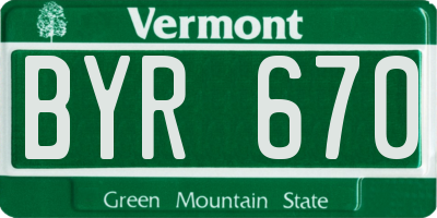 VT license plate BYR670