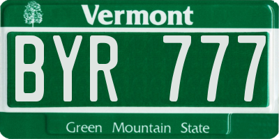 VT license plate BYR777