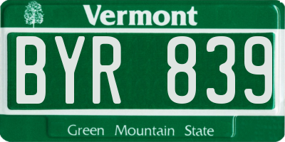 VT license plate BYR839