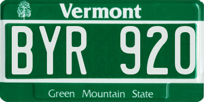 VT license plate BYR920