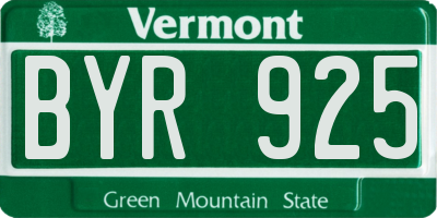 VT license plate BYR925