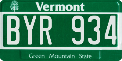 VT license plate BYR934