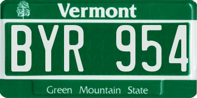 VT license plate BYR954