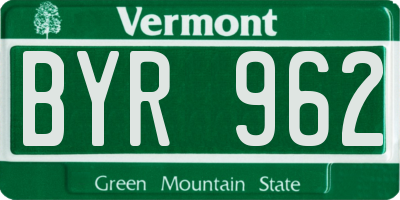 VT license plate BYR962