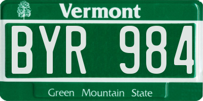 VT license plate BYR984
